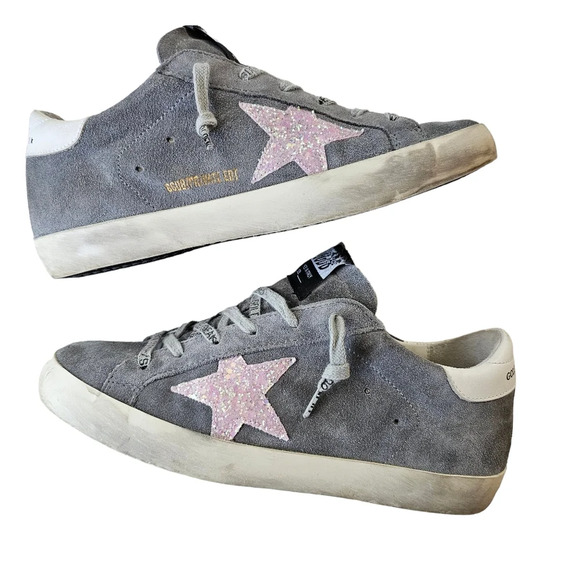 Golden Goose Superstar Size 38 Nordstrom Private Edition Gray Suede Pink Glitter - Picture 3 of 9